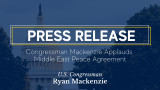 Photo of the capital with an overlay. Caption: Congressman Mackenzie Applauds Middle East Peace Agreement